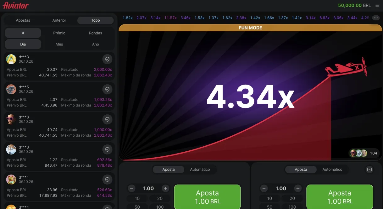 Interface oficial do jogo Aviator com multiplicador em destaque